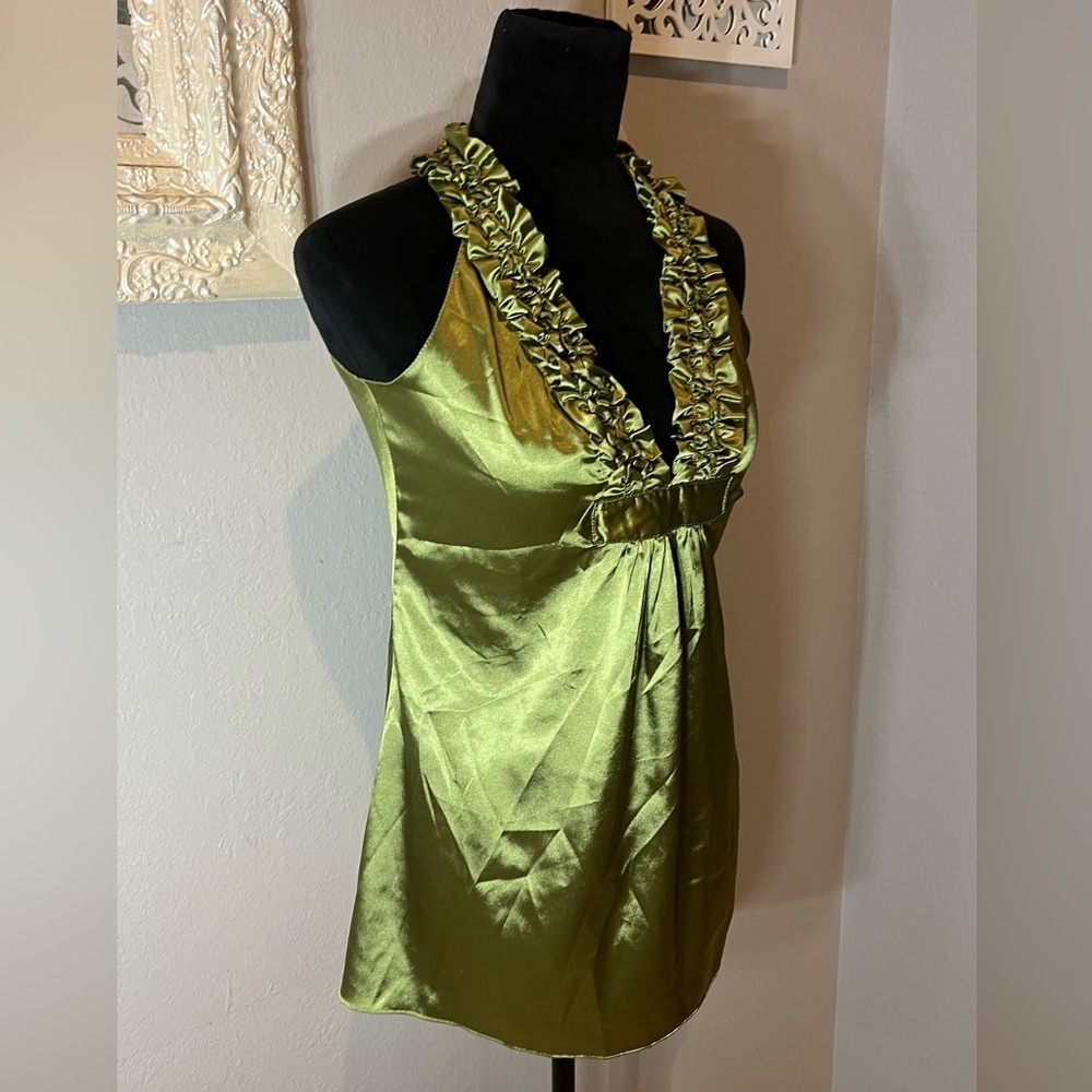 Max Studio Shiny Green Top With Ruffle Detail - Picture 9 of 11